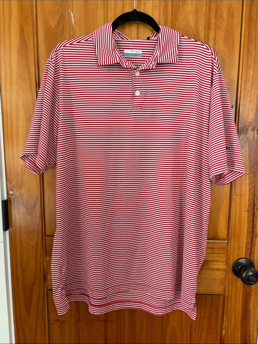 Columbia Golf Red & White Striped Polo Shirt short sleeve XL